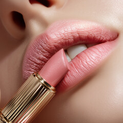 How to Get Beautiful Lips Naturally at Home 2 Applying lipstick as part of a natural lip care routine for beautiful lips