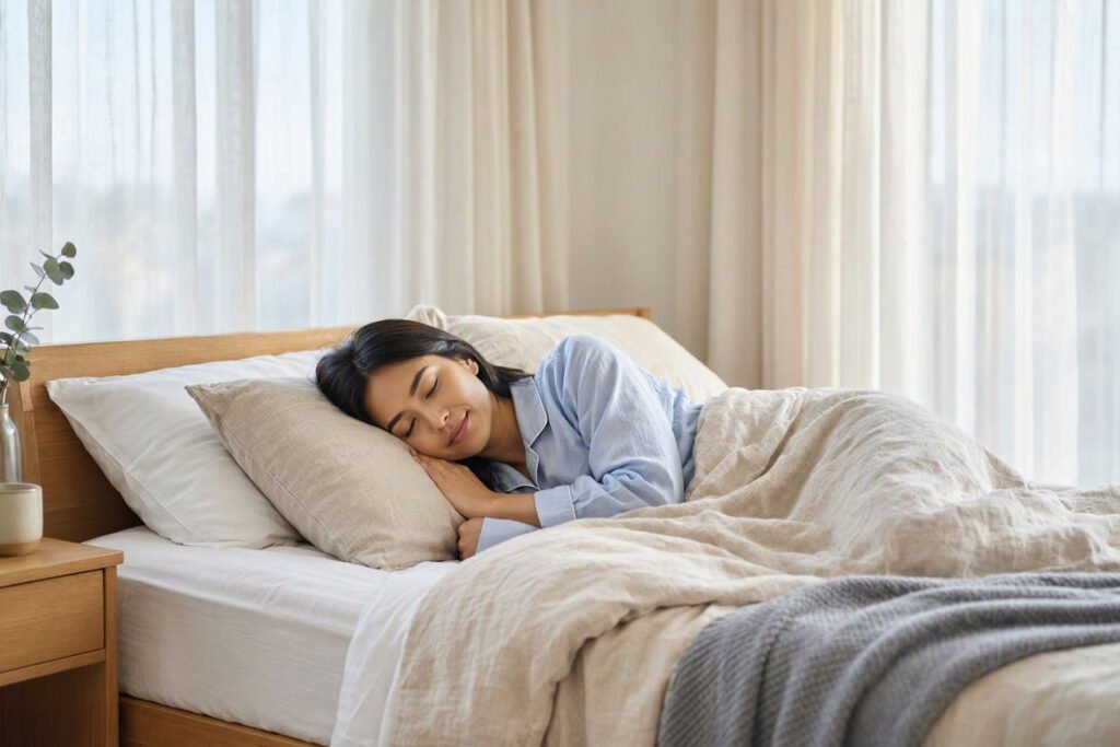 Person sleeping peacefully to support weight loss